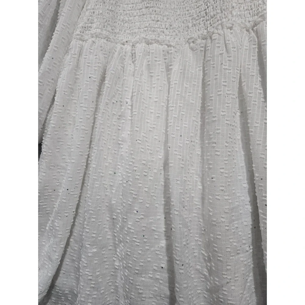 Arula Womens White Smocked Mini Dress Plus Size B 2XL Glitter Star Puff Sleeve - Picture 3 of 8